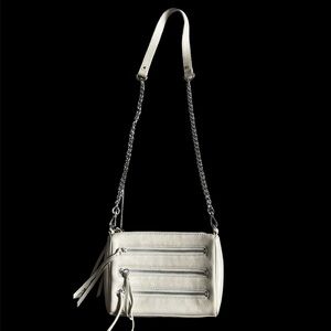 DANIER Ivory Leather Small Crossbody Bag Zip Compartments Removable Chain Strap